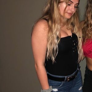 Black forever 21 lace up bodysuit